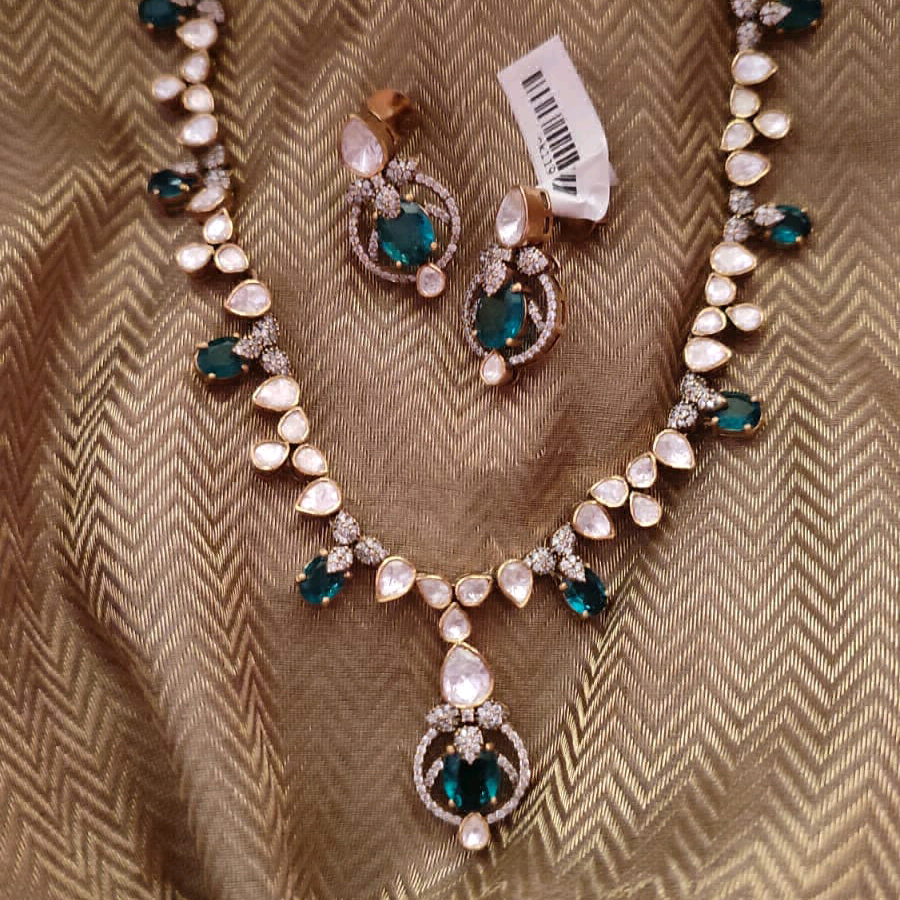 Green White Moissanite Necklace Set
